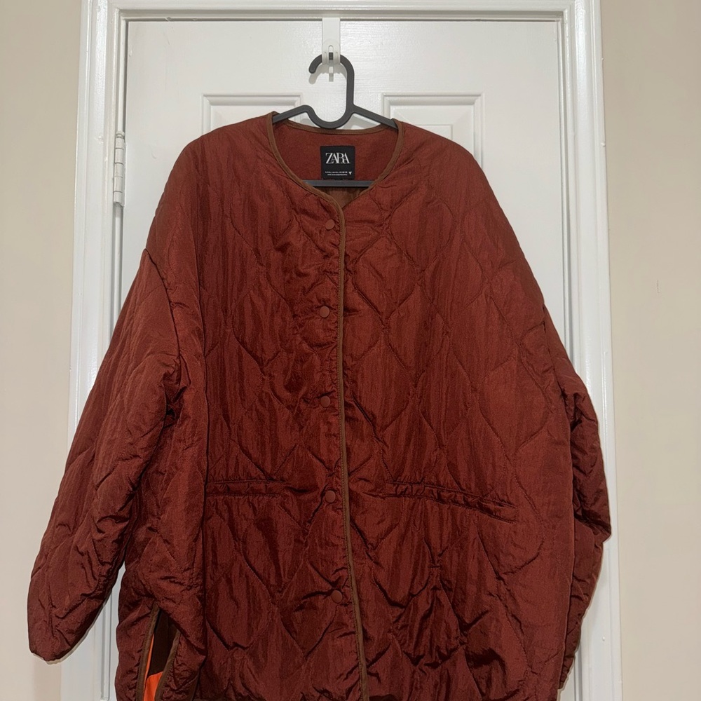 Zara Women's Rust Quilted Puffer Jacket